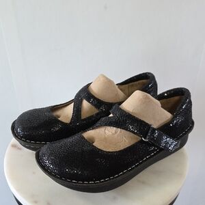 Alegria Black Leather Blingy Mary Jane Platform Shoes Size 38
